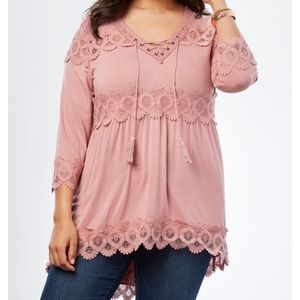 Roaman’s Lace V Neck Top